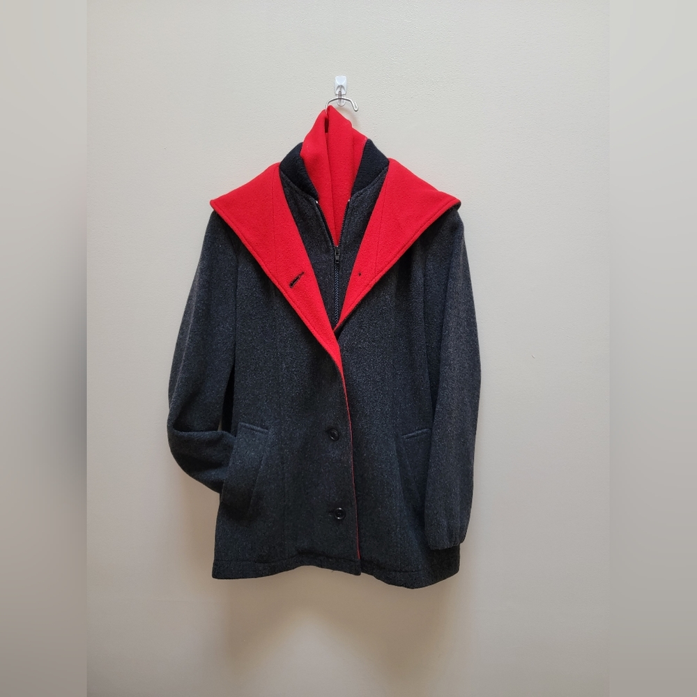 Vintage Sherwood Charcoal Gray/ Red Wool Vest Coat